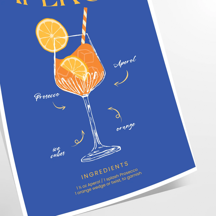 Aperol Cocktail Art Travel Poster High Quality Frame Premium Print Home Decor Color