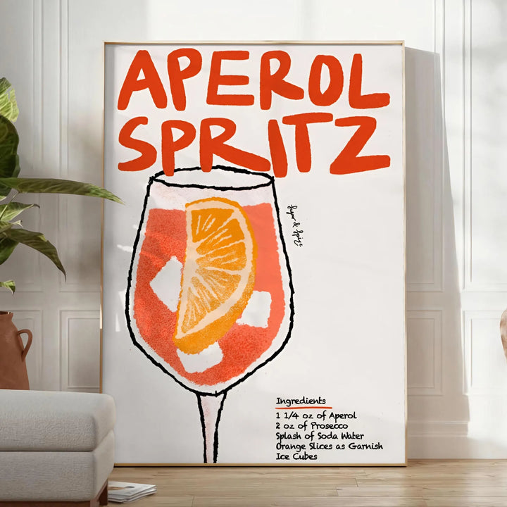 Aperol Spritz Cocktail Poster Travel Poster High Quality Frame Premium Print Home Decor Color