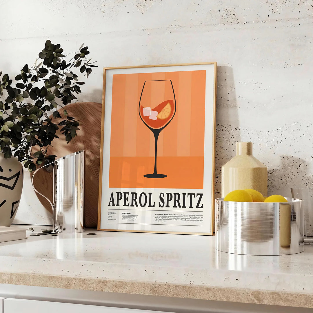 Aperol Spritz Cocktail Print Travel Poster High Quality Frame Premium Print Home Decor Color