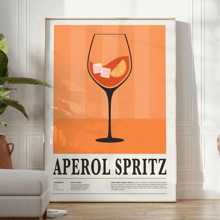 Aperol Spritz Cocktail Print Travel Poster High Quality Frame Premium Print Home Decor Color