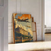 space Art Deco travel poster vibrant blend green orange hues wall thoughtful gift stylish print timeless elegance room unframed artwork option