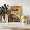 space Art Deco travel poster vibrant blend green orange hues wall thoughtful gift stylish print timeless elegance room unframed artwork option