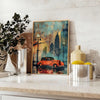 space Art Deco travel poster stunning green orange hues wall unique gift artwork vintage charm room ideal print enthusiast traveler