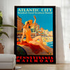 timeless charm Atlantic City vintage travel poster bold blue black hues stunning wall art thoughtful gift space sizes A4 cm A0