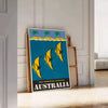 charm Australia vintage travel poster vibrant yellow bold black hues wall art lovers unique gift high quality craftsmanship sizes A4 cm A0