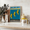 charm Australia vintage travel poster vibrant yellow bold black hues wall art lovers unique gift high quality craftsmanship sizes A4 cm A0
