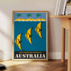 charm Australia vintage travel poster vibrant yellow bold black hues wall art lovers unique gift high quality craftsmanship sizes A4 cm A0