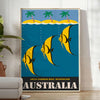 charm Australia vintage travel poster vibrant yellow bold black hues wall art lovers unique gift high quality craftsmanship sizes A4 cm A0