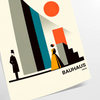space Bauhaus wall art poster striking blend human artistry vibrant orange white unique gift own decor dimensions A4 cm A0
