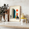 space Bauhaus wall art poster striking blend human artistry vibrant orange white unique gift own decor dimensions A4 cm A0