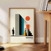 space Bauhaus wall art poster striking blend human artistry vibrant orange white unique gift own decor dimensions A4 cm A0
