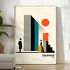 space Bauhaus wall art poster striking blend human artistry vibrant orange white unique gift own decor dimensions A4 cm A0