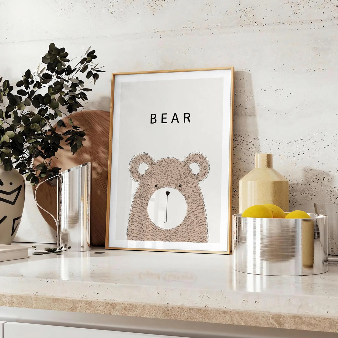 Bear Animal Wall Print Travel Poster High Quality Frame Premium Print Home Decor Color