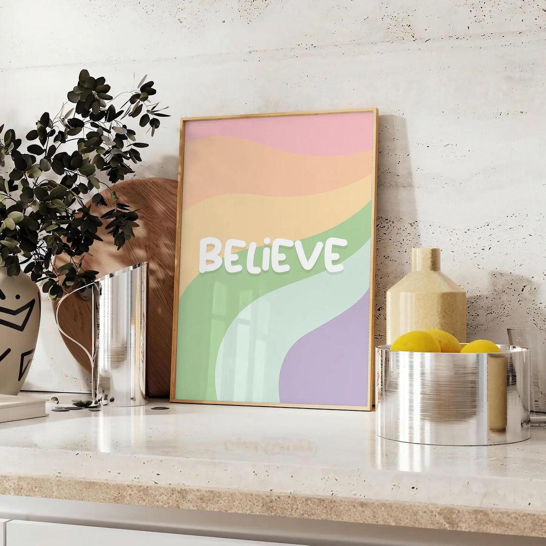 Believe Motivation Print Travel Poster High Quality Frame Premium Print Home Decor Color