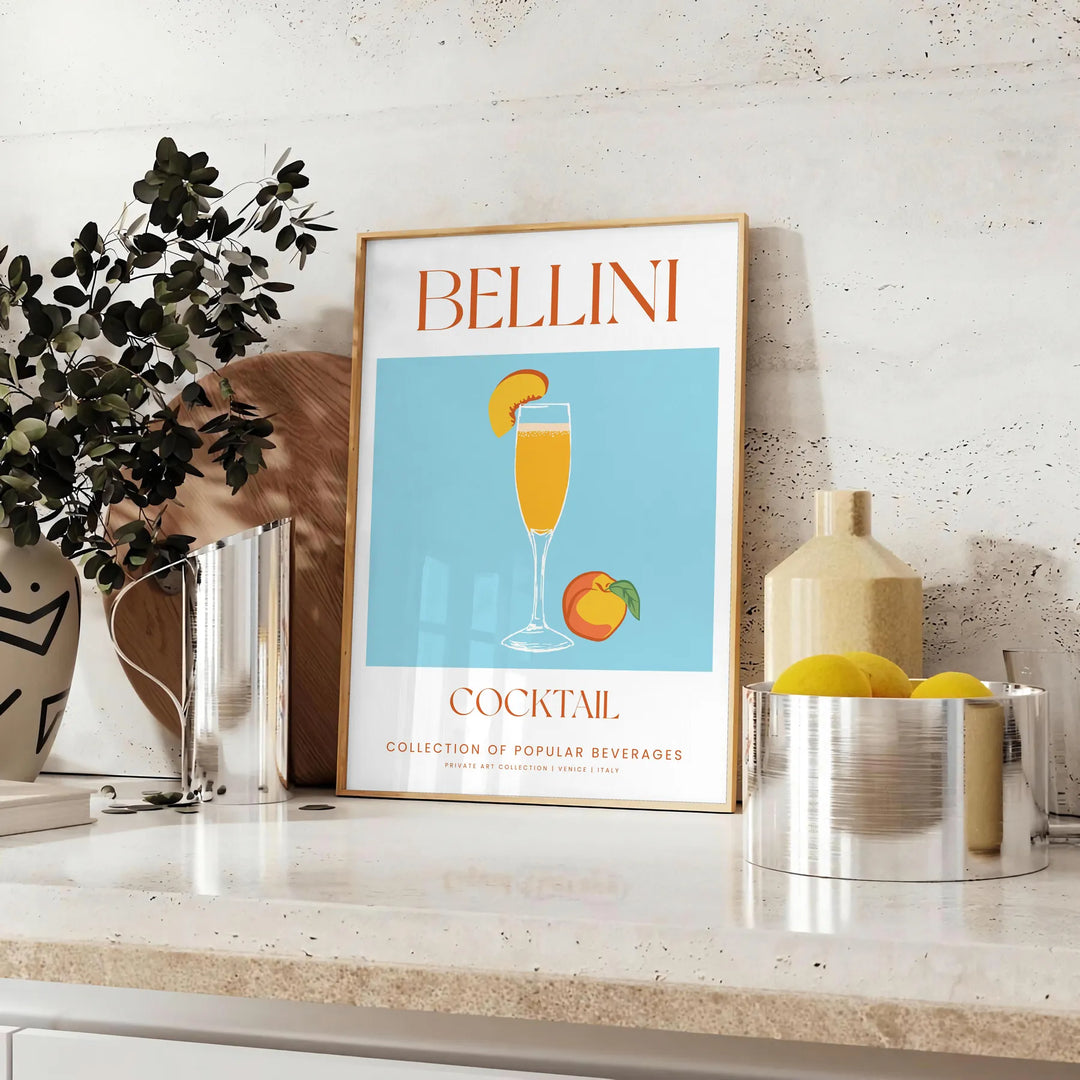 Bellini Cocktail Art Print Travel Poster High Quality Frame Premium Print Home Decor Color