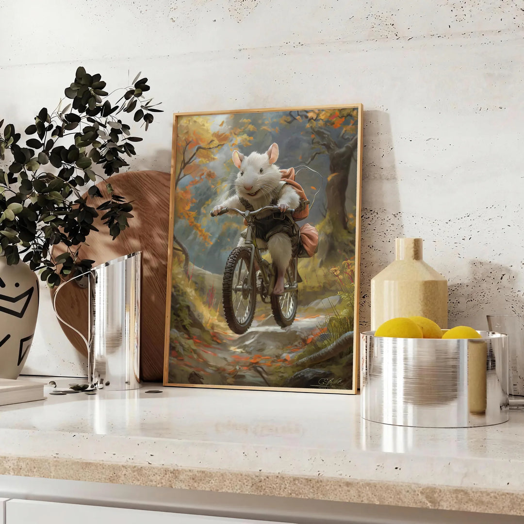 Bike Mouse Animal Print Travel Poster High Quality Frame Premium Print Home Decor Color