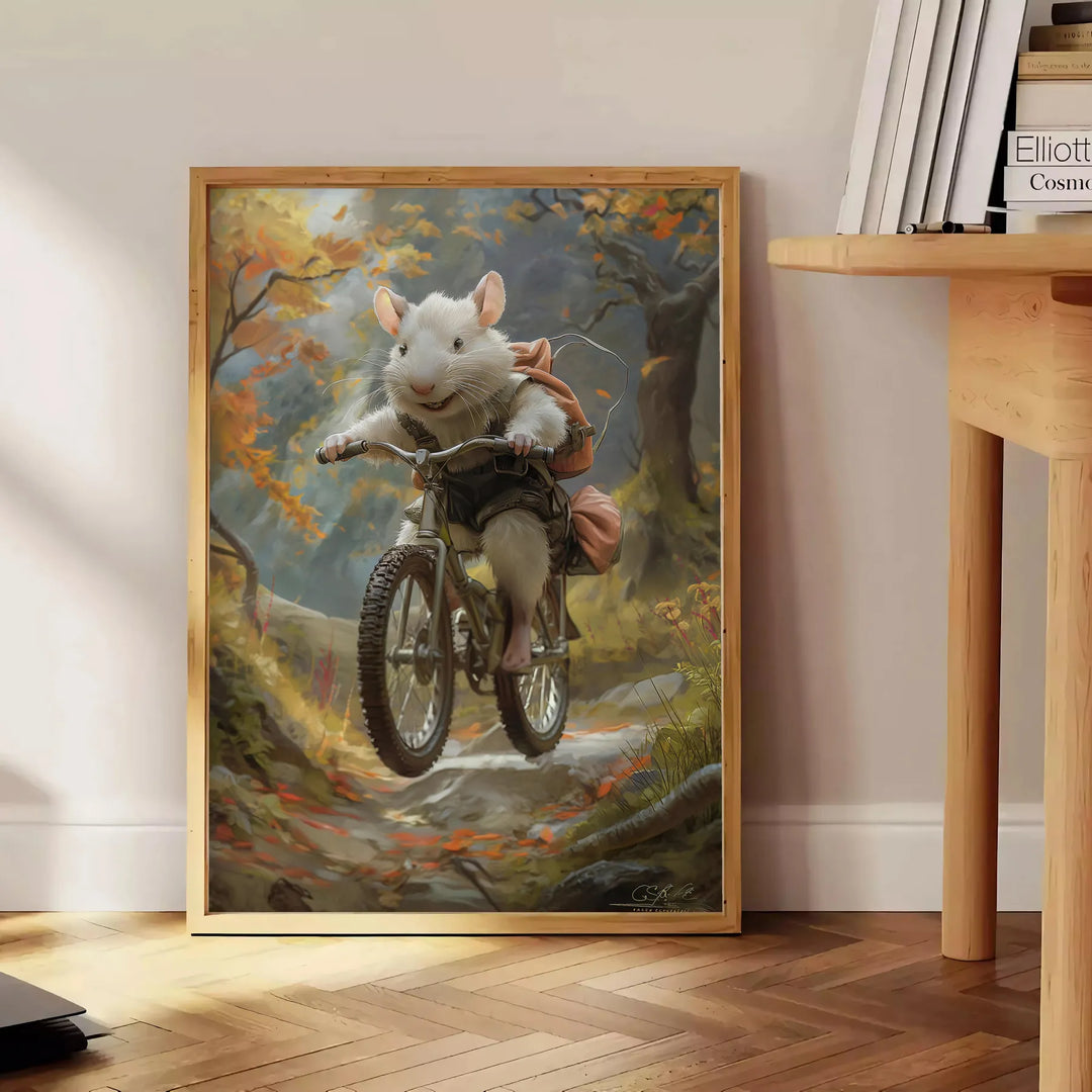 Bike Mouse Animal Print Travel Poster High Quality Frame Premium Print Home Decor Color