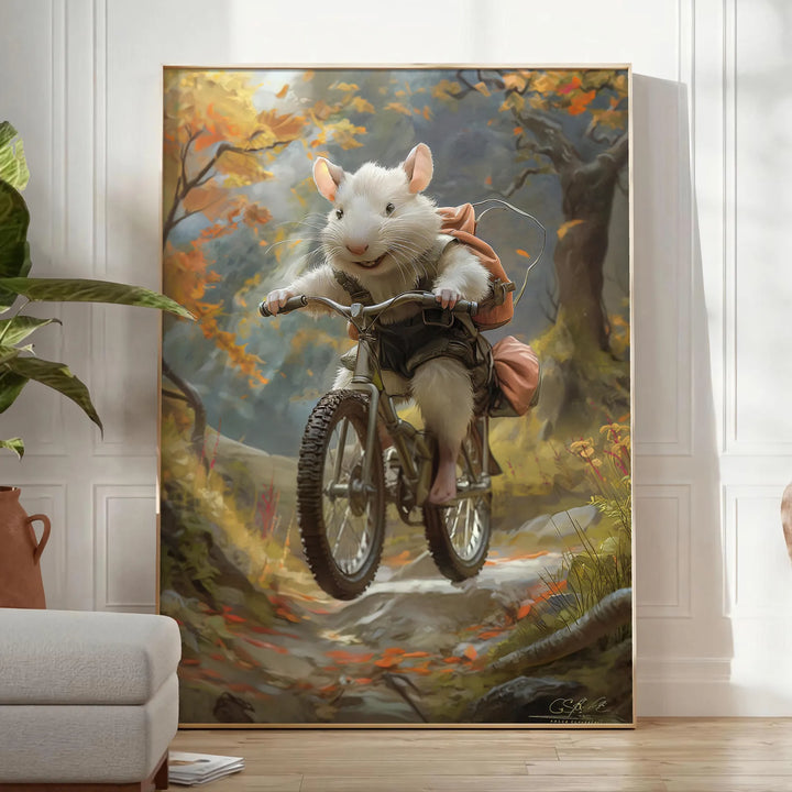 Bike Mouse Animal Print Travel Poster High Quality Frame Premium Print Home Decor Color