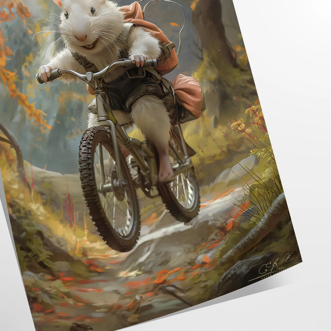 Bike Mouse Animal Print Travel Poster High Quality Frame Premium Print Home Decor Color