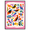 space vibrant bird poster bold orange blue hues captivating wall art ideal gift touch nature room various print sizes A4 cm A0