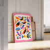 space vibrant bird poster bold orange blue hues captivating wall art ideal gift touch nature room various print sizes A4 cm A0