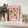 space vibrant bird poster bold orange blue hues captivating wall art ideal gift touch nature room various print sizes A4 cm A0