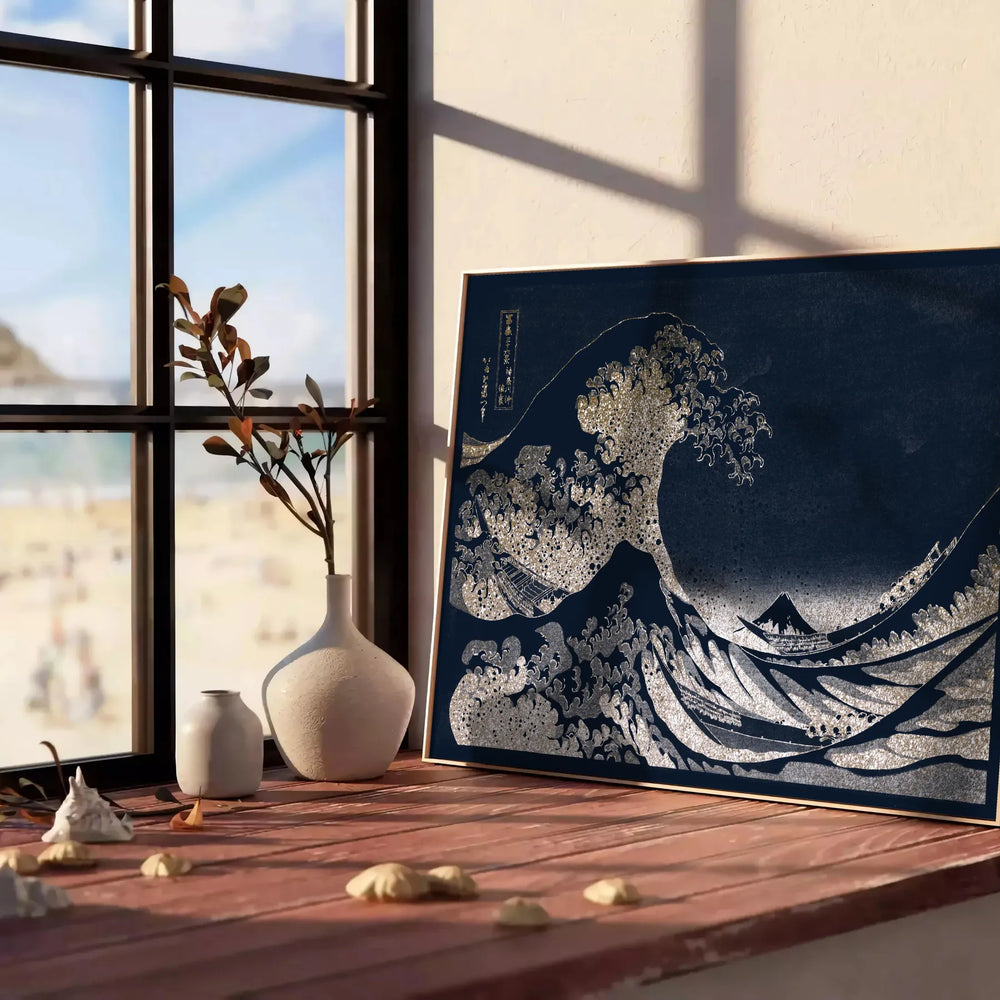 Black Hokusai Japan Wall Art Travel Poster High Quality Frame Premium Print Home Decor Color