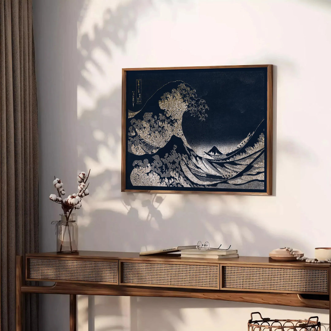 Black Hokusai Japan Wall Art Travel Poster High Quality Frame Premium Print Home Decor Color