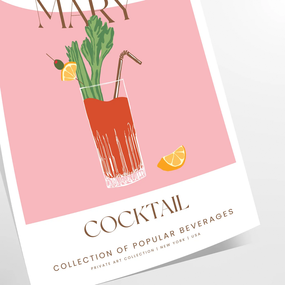 Bloody Mary Cocktail Art Print Travel Poster High Quality Frame Premium Print Home Decor Color