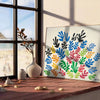 space stunning Flower Market Poster vibrant blossom theme orange blue hues exquisite wall art ideal gift statement piece room sizes A4 cm A0