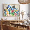 space stunning Flower Market Poster vibrant blossom theme orange blue hues exquisite wall art ideal gift statement piece room sizes A4 cm A0