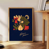 space vibrant flower market poster bold black orange blossoms stunning wall art perfect print decor ideal gift lovers sizes A4 cm A0 walls today