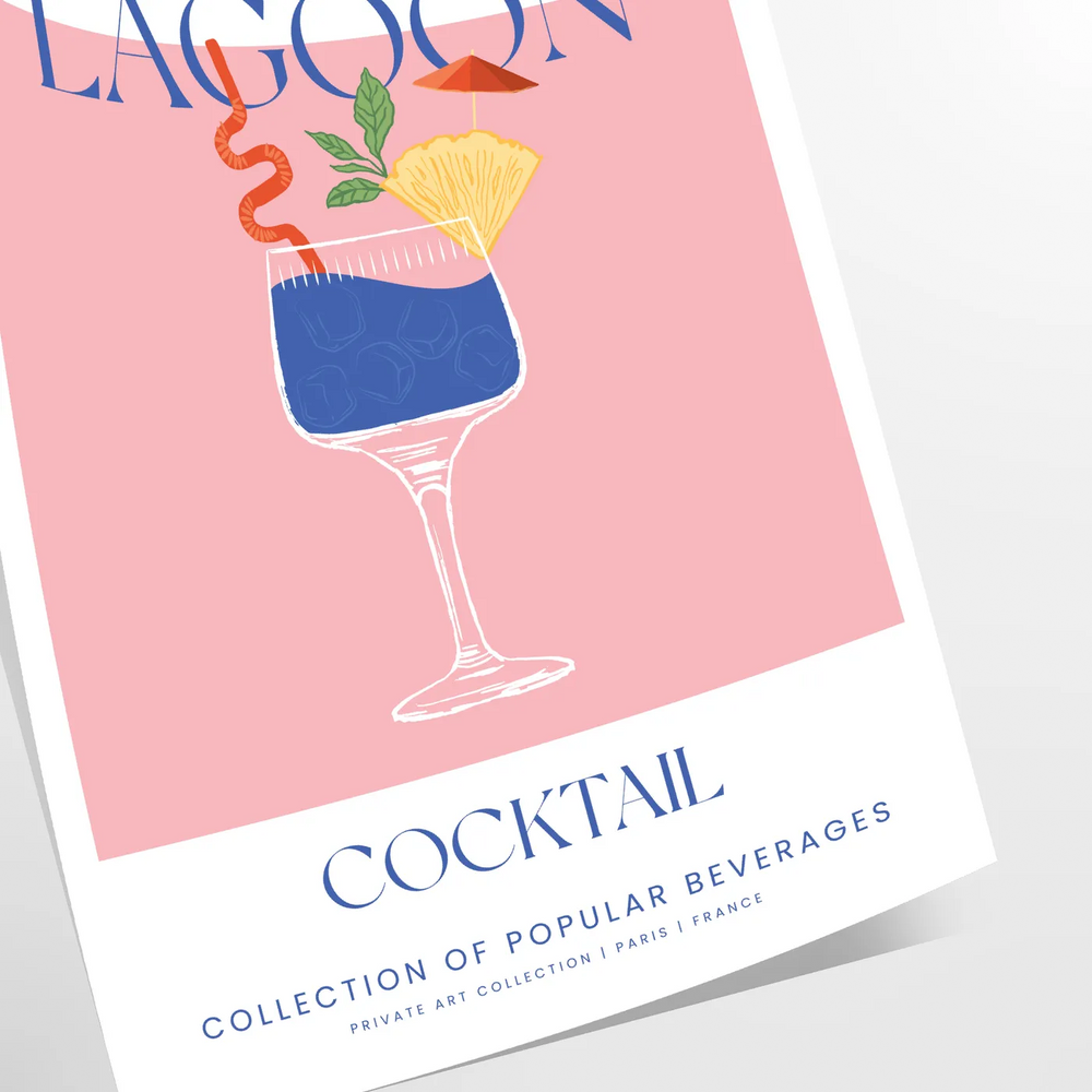 Blue Lagoon Cocktail Wall Art Travel Poster High Quality Frame Premium Print Home Decor Color