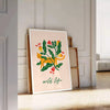 space vibrant botanical poster lush green striking orange hues wall art unique gift nature beauty indoors preferred size A4 cm A0 decor stunning print today