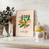 space vibrant botanical poster lush green striking orange hues wall art unique gift nature beauty indoors preferred size A4 cm A0 decor stunning print today