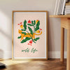 space vibrant botanical poster lush green striking orange hues wall art unique gift nature beauty indoors preferred size A4 cm A0 decor stunning print today
