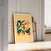 space botanical poster vibrant yellow bold black hues wall art unique gift artwork nature charm room sizes A4 cm A0