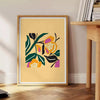 space botanical poster vibrant yellow bold black hues wall art unique gift artwork nature charm room sizes A4 cm A0