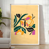 space botanical poster vibrant yellow bold black hues wall art unique gift artwork nature charm room sizes A4 cm A0