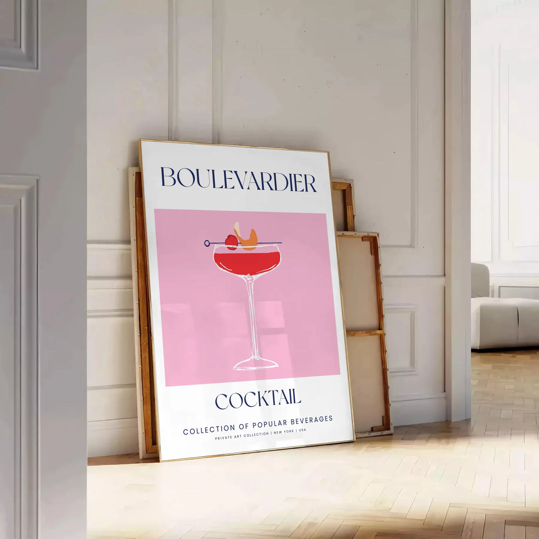 Boulevardier Cocktail Poster Travel Poster High Quality Frame Premium Print Home Decor Color