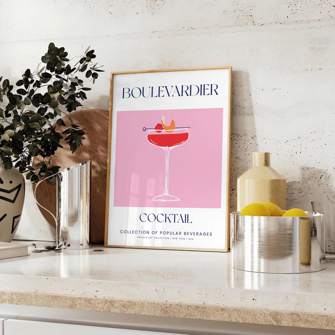 Boulevardier Cocktail Poster Travel Poster High Quality Frame Premium Print Home Decor Color