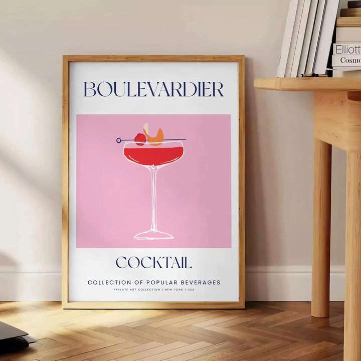 Boulevardier Cocktail Poster Travel Poster High Quality Frame Premium Print Home Decor Color