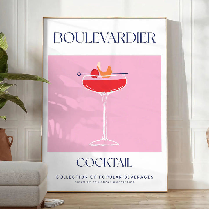 Boulevardier Cocktail Poster Travel Poster High Quality Frame Premium Print Home Decor Color