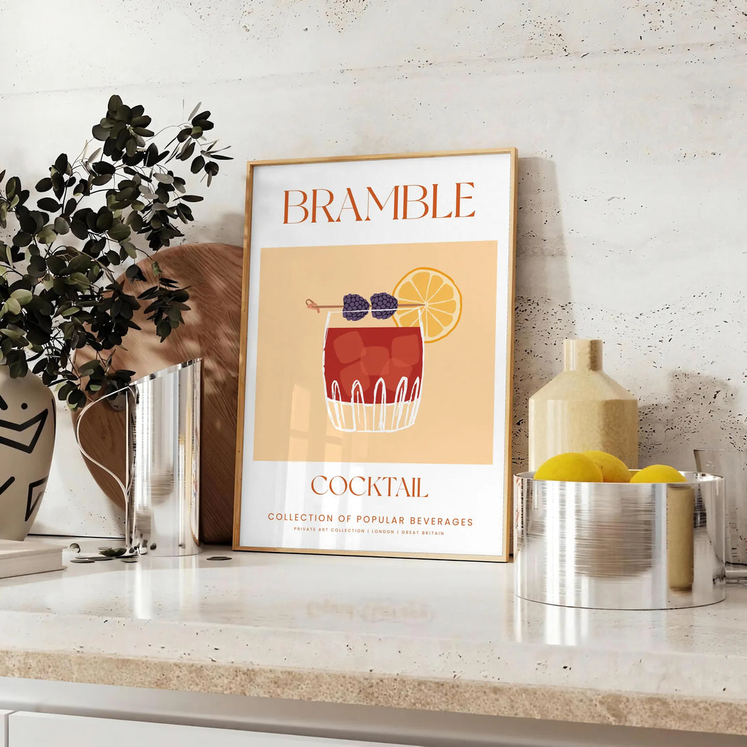 Bramble Cocktail Art Print Travel Poster High Quality Frame Premium Print Home Decor Color