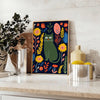 mystique Cat4 Animal poster captivating piece wall art black green tones unique artwork perfect gift cat lovers intrigue space framed print standalone decor