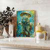 charm feline elegance space cat poster green blue hues stunning piece wall art perfect thoughtful gift chic addition home decor unframed today