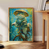 charm feline elegance space cat poster green blue hues stunning piece wall art perfect thoughtful gift chic addition home decor unframed today