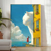 space mesmerizing cat poster lush green soothing blue hues captivating artwork perfect gift addition wall art collection print sizes A4 cm large formats A0