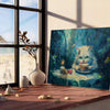 space cat poster serene blend green blue hues vibrant wall art perfect gift lovers personality room various sizes A4 cm A0