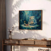 space cat poster serene blend green blue hues vibrant wall art perfect gift lovers personality room various sizes A4 cm A0